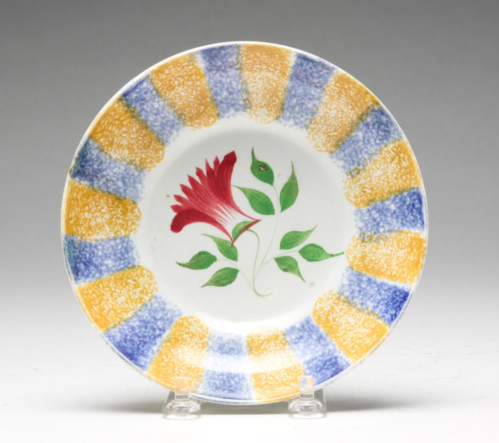 ENGLISH RAINBOW SPATTER SAUCER. (1 of 5)