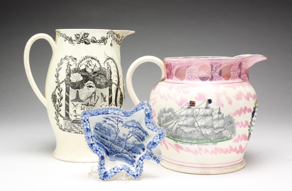 THREE PIECES ENGLISH TRANSFERWARE. (1 of 12)