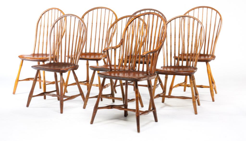 EIGHT AMERICAN BAMBOO WINDSOR CHAIRS. (1 of 6)