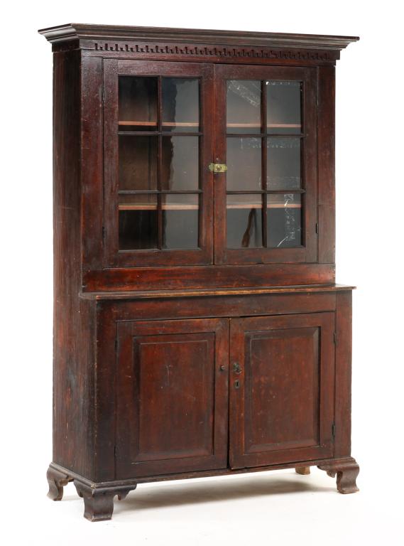 AMERICAN CHIPPENDALE STEPBACK CUPBOARD. (1 of 10)