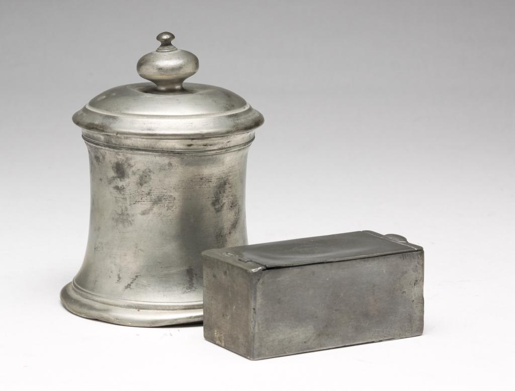 ENGLISH PEWTER TOBACCO JAR AND SNUFF BOX. (1 of 5)