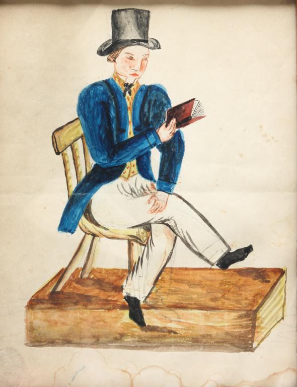 AMERICAN FOLKSY PAINTING OF A MAN. (1 of 3)