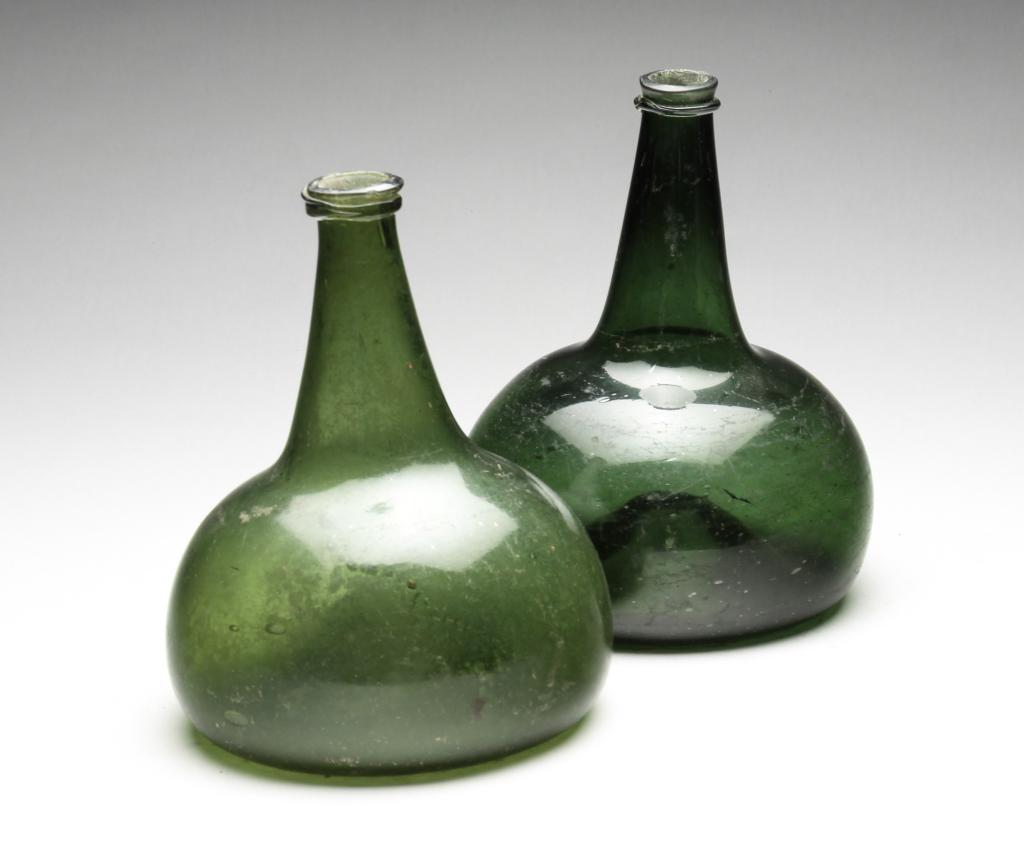 TWO ENGLISH BLOWN GLASS ONION BOTTLES. (1 of 3)