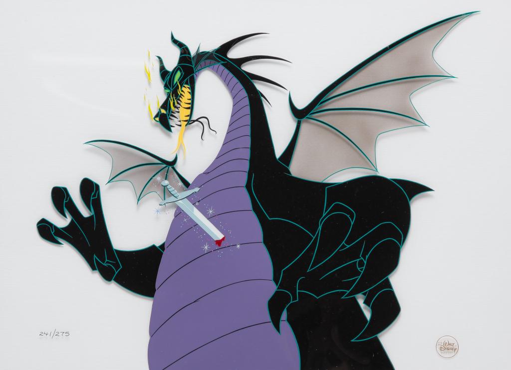 ORIGINAL WALT DISNEY HAND-PAINTED ANIMATION CEL.: Ca. 1987. Limited edition, hand-painted animation cel from Walt Disney Studios. Depicting Chernabog in the "Night on Bald Mountain" sequence from the movie "Fantasia". Gallery Lainzberg authenticity l