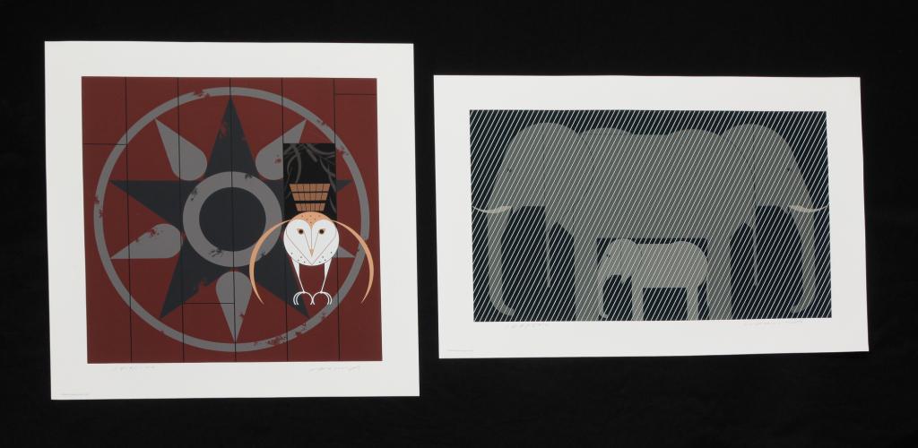 TWO UNFRAMED CHARLIE HARPER PRINTS.: American, 20th century. "Hexit," 1980, 1419/1500, signed lower right. 20" square. And "Jumbrella," 1419/1500, signed lower right, 16"h., 24"w.