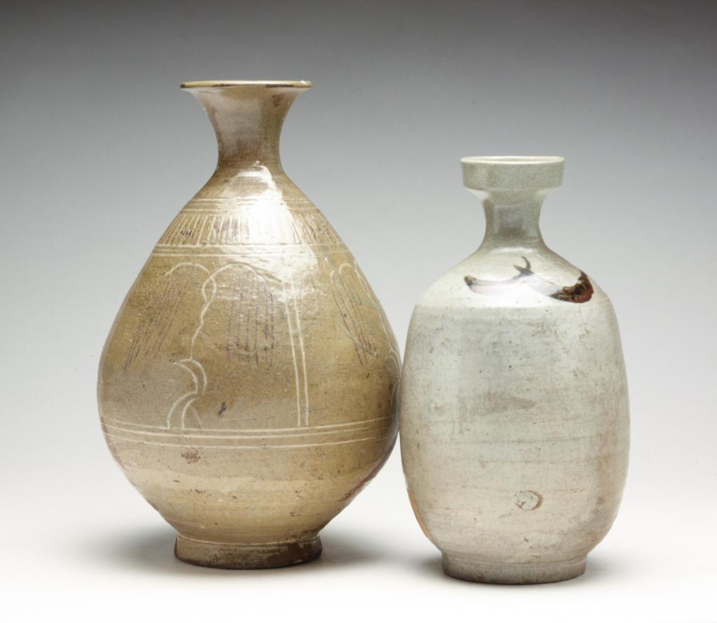 TWO KOREAN POTTERY BOTTLES. (1 of 5)