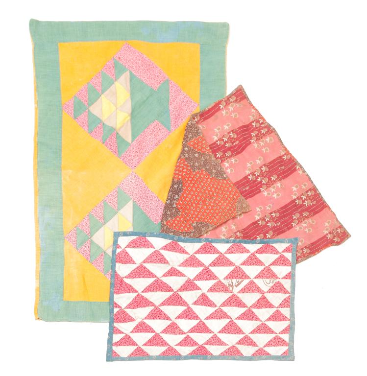 THREE AMERICAN PIECED DOLL QUILTS AND PILLOW SHAM. (1 of 5)