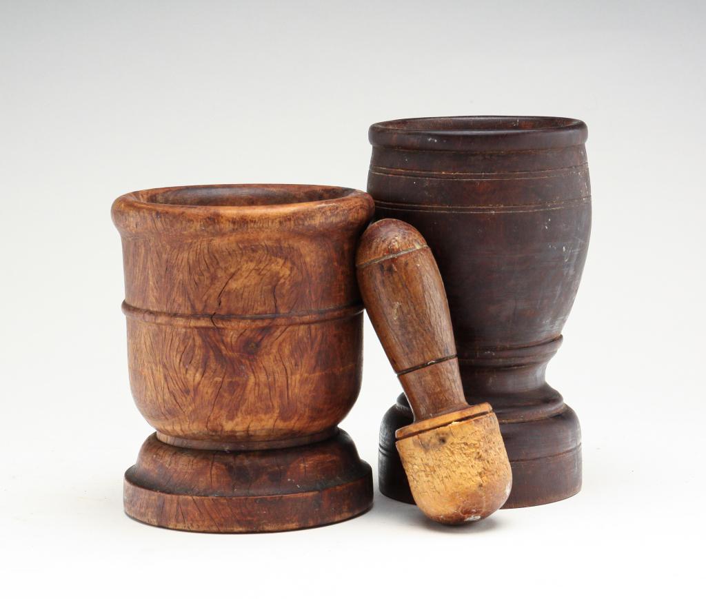 TWO LIGNUM VITAE MORTARS. (1 of 4)
