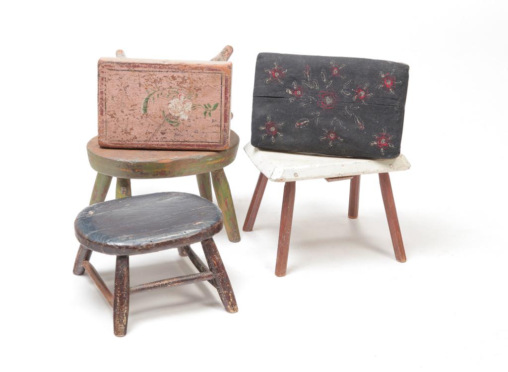 FIVE AMERICAN FOOTSTOOLS. (1 of 4)