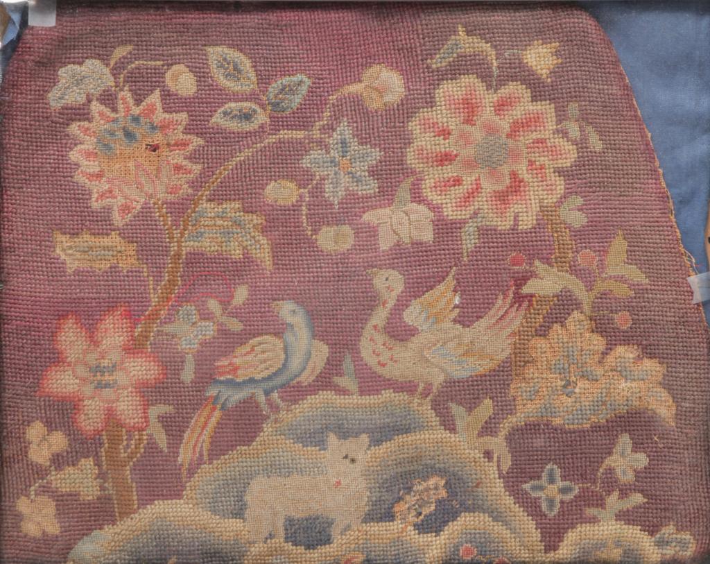 FRAMED AMERICAN NEEDLEPOINT SEAT COVER. (1 of 3)