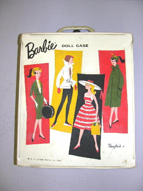BARBIE CASE WITH CLOTHES. Includes twelve partial: BARBIE CASE WITH CLOTHES. Includes twelve partial early Barbie and Ken outfits, single items plus accessories. All have been played with. Also Jill with Record Hop skirt and other clothes.