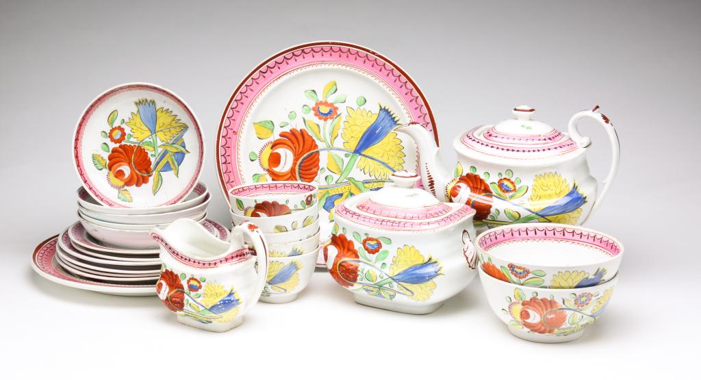 ENGLISH GAUDY DUTCH TEA SET AND PLATES. (1 of 10)