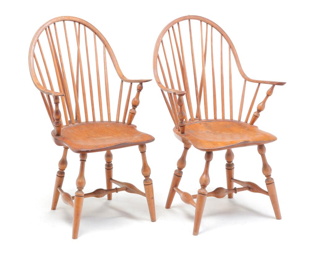 TWO CONTINOUS ARM BRACEBACK WINDSOR CHAIRS. (1 of 3)