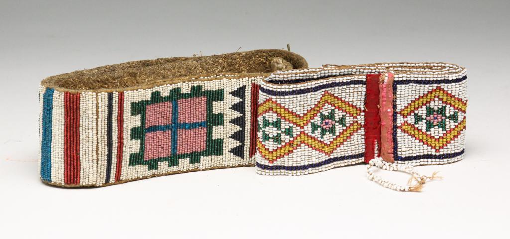 TWO NATIVE AMERICAN BEADED STRIPS. (1 of 4)