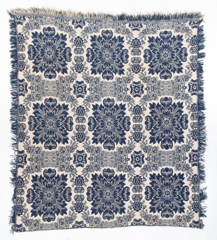 TWO-PIECE BLUE AND WHITE SUMMER-WINTER COVERLET. (1 of 3)