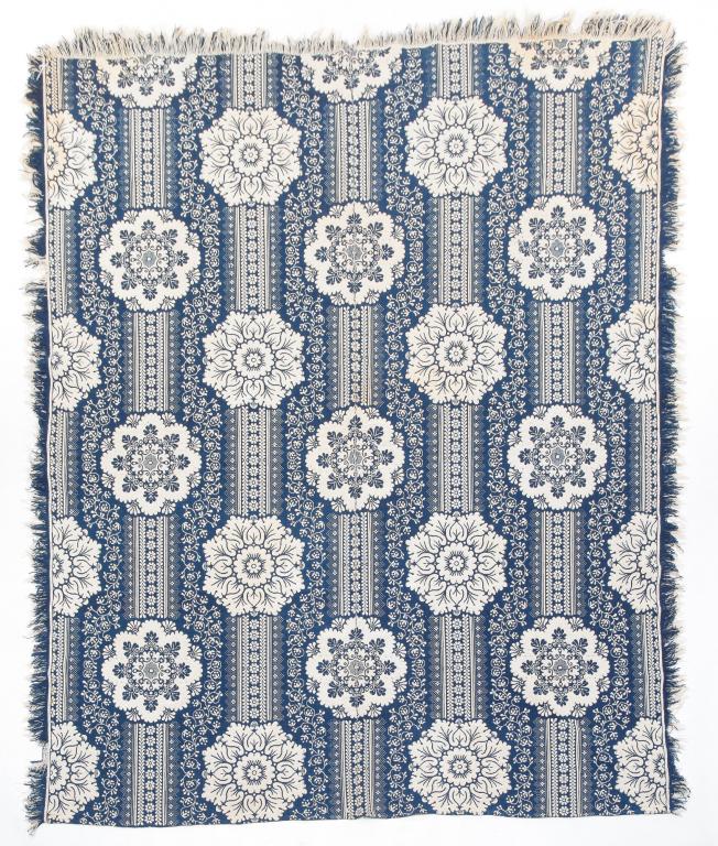 TWO-PIECE BLUE AND WHITE SUMMER-WINTER COVERLET. (1 of 4)