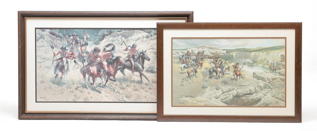 TWO FRANK MCCARTHY LIMITED EDITION PRINTS.: Fourth quarter 20th century. "The Fireboat," 802/1000, artist signed, 28"h. 40.5"w. And "The Decoys," 285/450, artist signed, 31"h. 50"w.