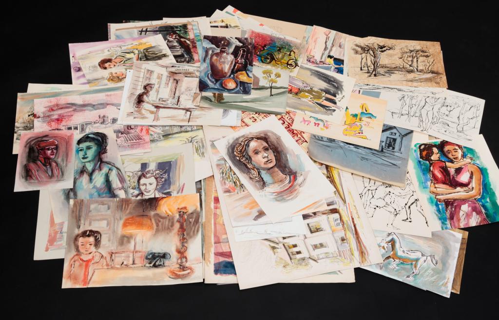 LARGE GROUP OF ARTWORK BY DAVID LEWIS SMITH.: Ohio, 1921-2016. Assorted watercolor, pastel, pen and ink and graphite on paper, some are signed. Images include interior and figural studies, buildings, street scenes and landscapes. Some smudges and