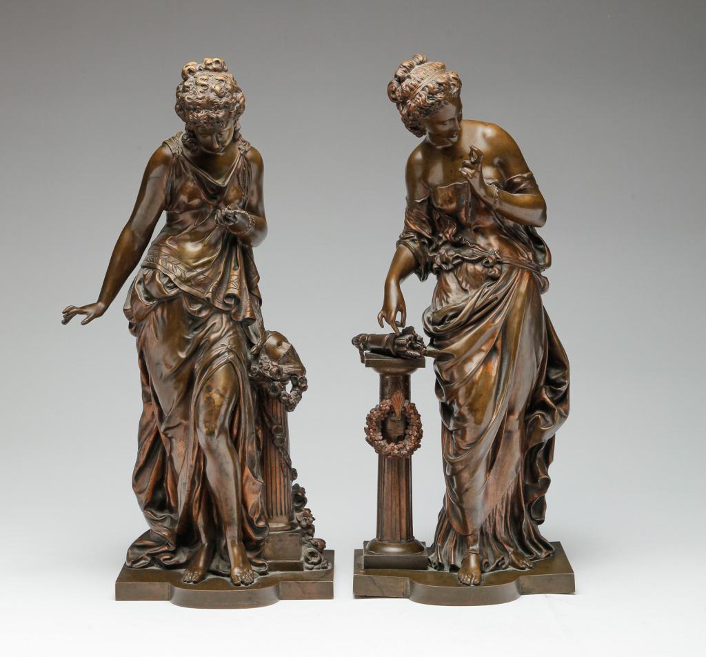 PAIR OF BRONZE WOMEN AFTER MATHURIN MOREAU. (1 of 8)