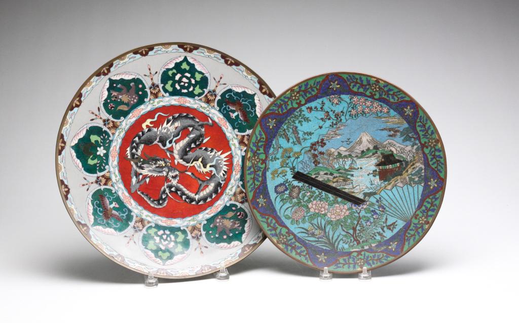 TWO JAPANESE CLOISONNE PLATES. (1 of 5)