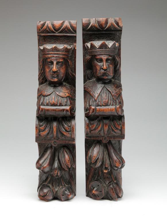 PAIR OF ENGLISH CARVED CORBELS. (1 of 4)