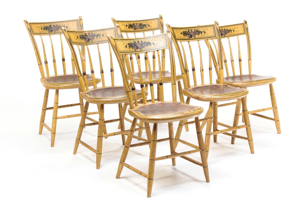 SET OF SIX BOSTON DECORATED WINDSOR SIDE CHAIRS. (1 of 4)