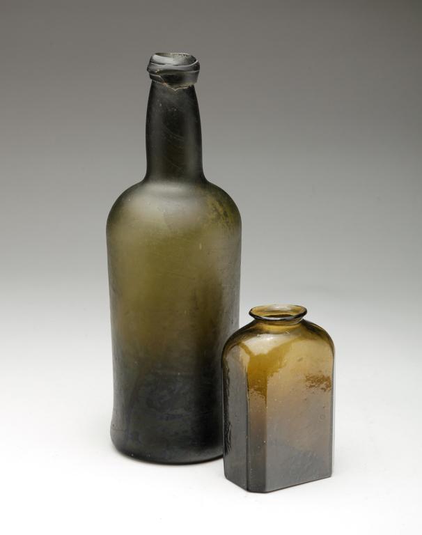 TWO ENGLISH OLIVE GREEN BOTTLES. (1 of 4)