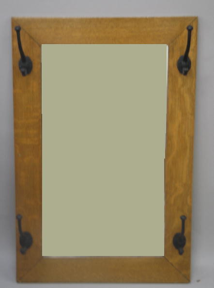 MIRROR HAT RACK. Oak frame in a golden finish wit