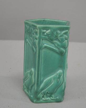 "ROOKWOOD" ROOK PENCIL HOLDER. Mat green glaze. R