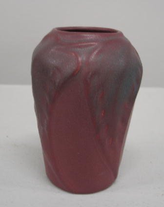 VAN BRIGGLE ART POTTERY VASE. Molded leaf design