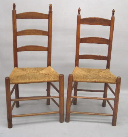 TWO LADDERBACK SIDE CHAIRS. Refinished mixed woods