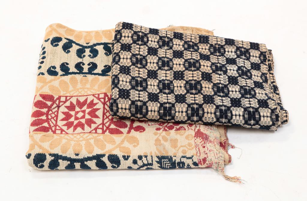 TWO AMERICAN JACQUARD COVERLETS. (1 of 8)