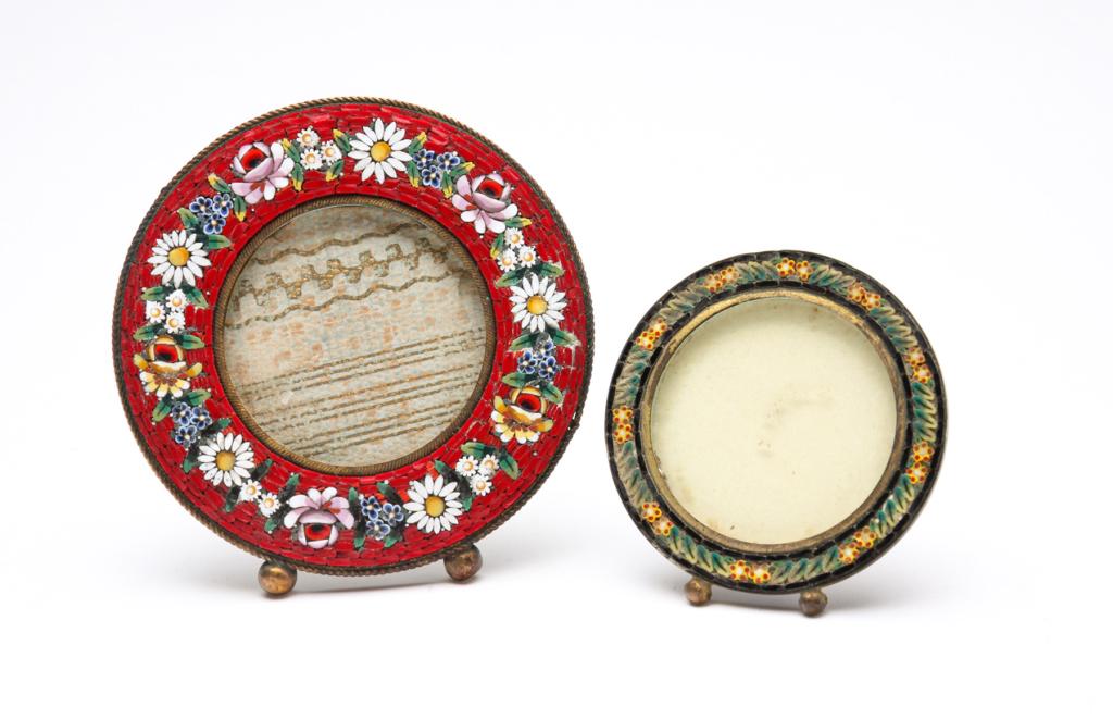 TWO ANTIQUE MICRO MOSAIC PICTURE FRAMES. (1 of 5)