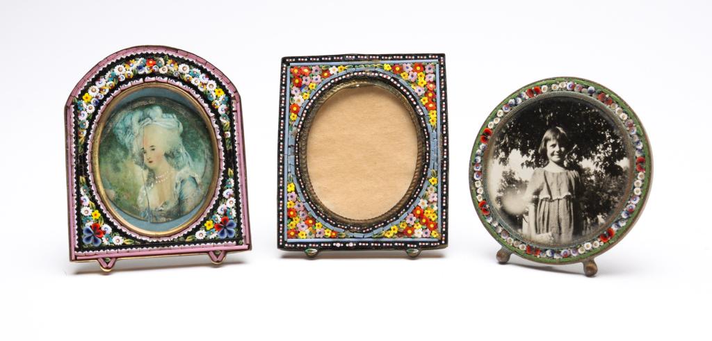 THREE ANTIQUE MICRO MOSAIC PICTURE FRAMES. (1 of 5)