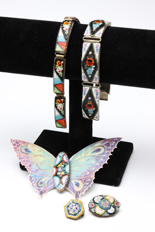 VINTAGE MICRO MOSAIC PINS AND BRACELETS. (1 of 6)