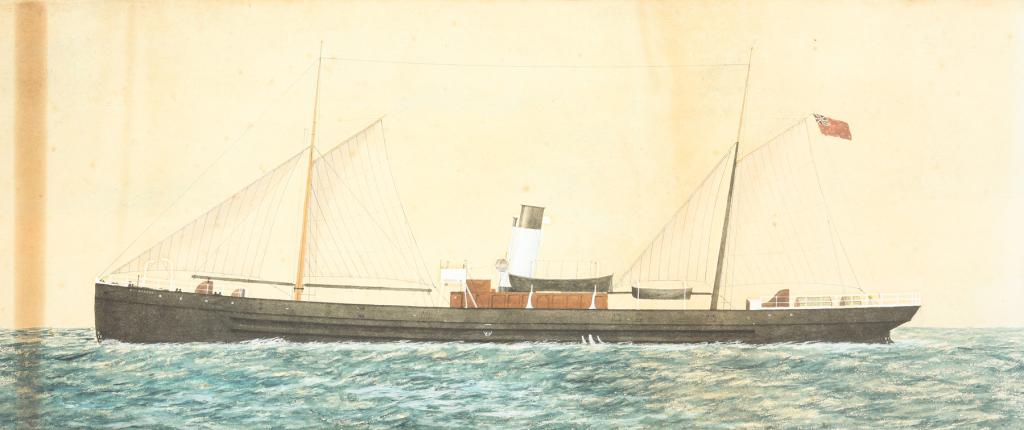 ENGLISH WATERCOLOR OF A STEAMSHIP. (1 of 3)