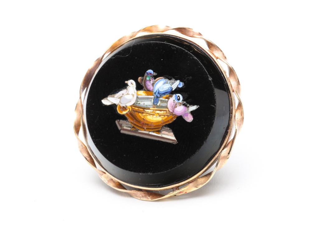 ANTIQUE DOVES OF PLINY MICRO MOSAIC BROOCH. (1 of 3)