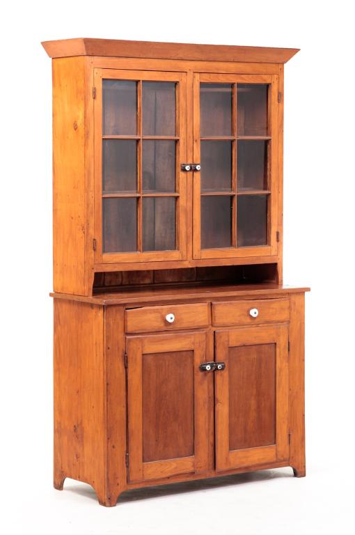 AMERICAN TWO PIECE STEP BACK CUPBOARD. (1 of 6)