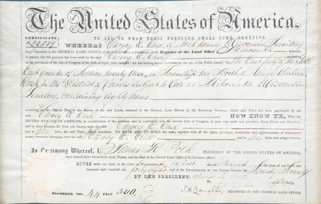 JAMES K. POLK SIGNED LAND GRANT. (1 of 4)