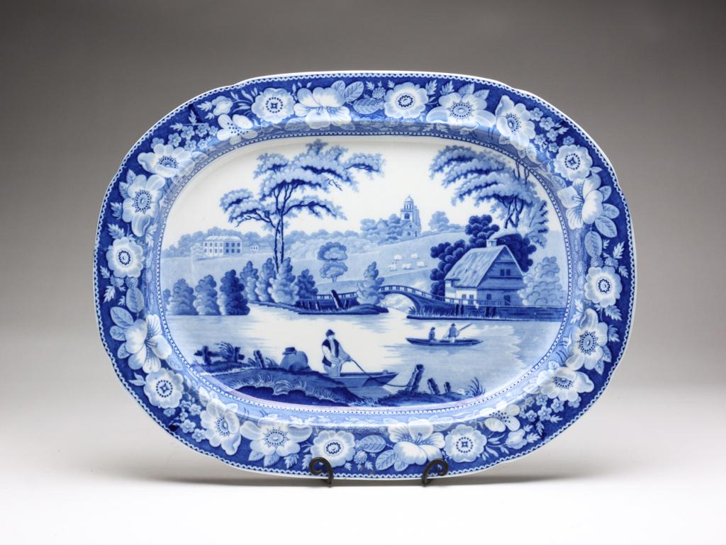 BLUE TRANSFERWARE PLATTER. (1 of 4)