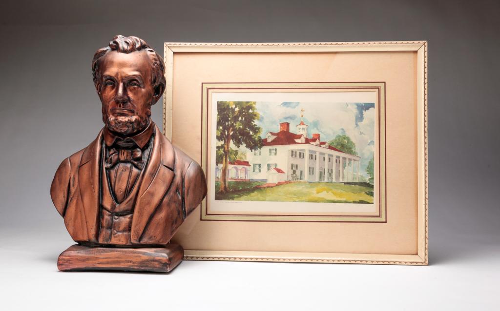 BUST OF LINCOLN AND PRINT OF MT. VERNON. (1 of 5)