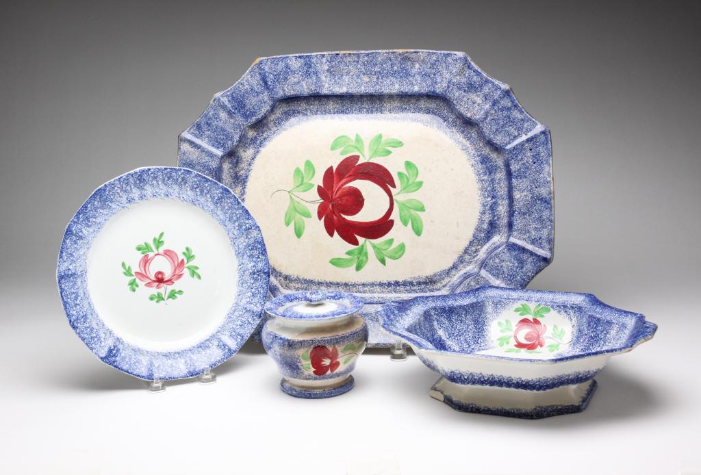 FOUR PIECES OF ADAM'S ROSE SPATTERWARE. (1 of 7)