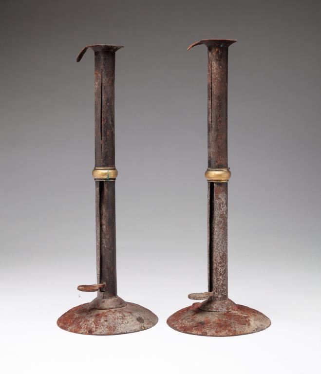 PAIR OF WEDDING BAND HOGSCRAPER CANDLESTICKS. (1 of 4)
