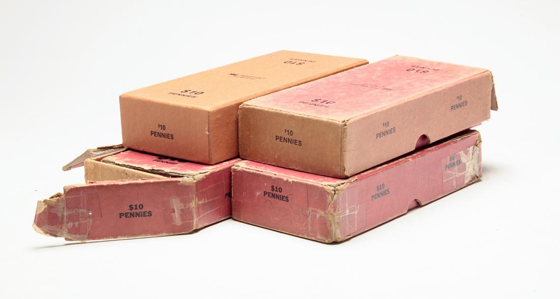 FORTY ROLLS OF WHEAT PENNIES.: 1909-1958. Four boxes of rolled wheat pennies.