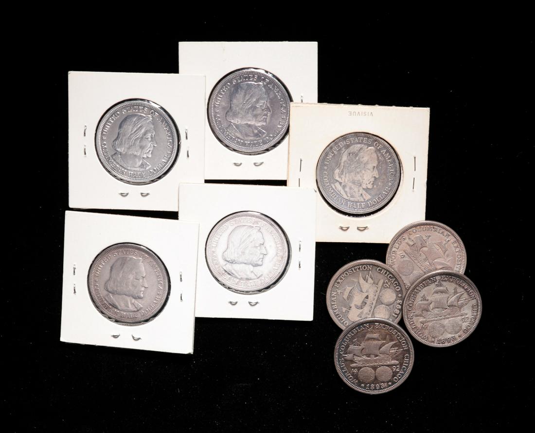 NINE SILVER COLUMBIAN HALF DOLLARS. (1 of 4)