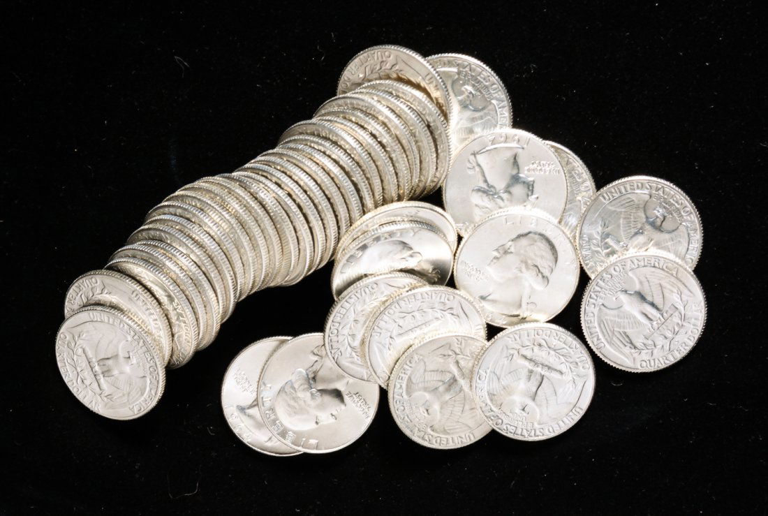 FORTY UNCIRCULATED 1964 WASHINGTON SILVER QUARTERS (1 of 2)