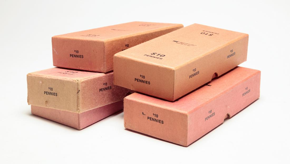 FORTY ROLLS OF WHEAT PENNIES.: 1909-1958. Four boxes of rolled wheat pennies.