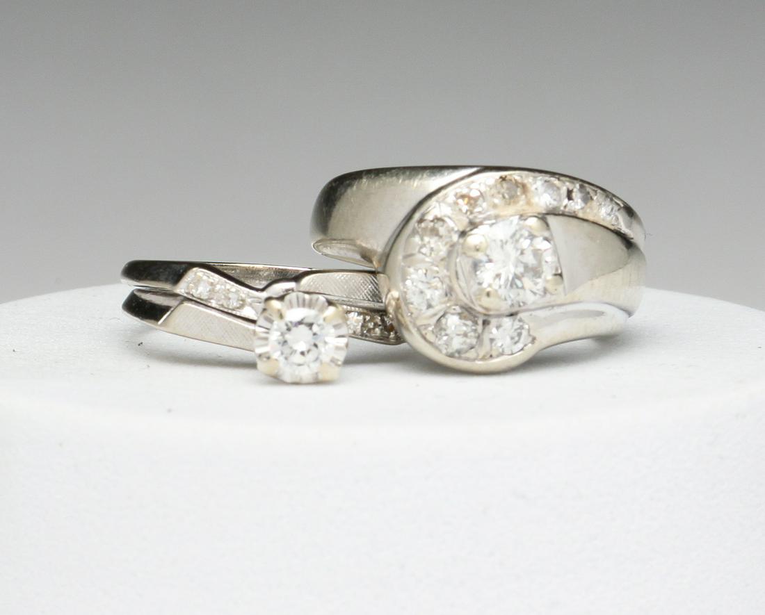 TWO VINTAGE WHITE GOLD DIAMOND RINGS. (1 of 3)