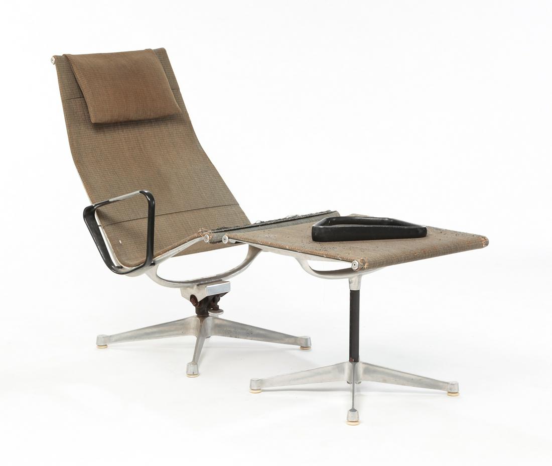 HERMAN MILLER EAMES MESH ARMCHAIR AND OTTOMAN. (1 of 9)
