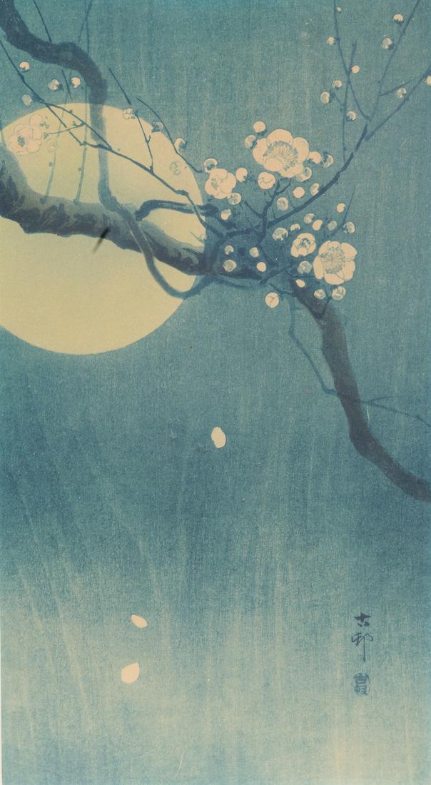 OHARA KOSON PLUM AND MOON WOODBLOCK PRINT. (1 of 4)
